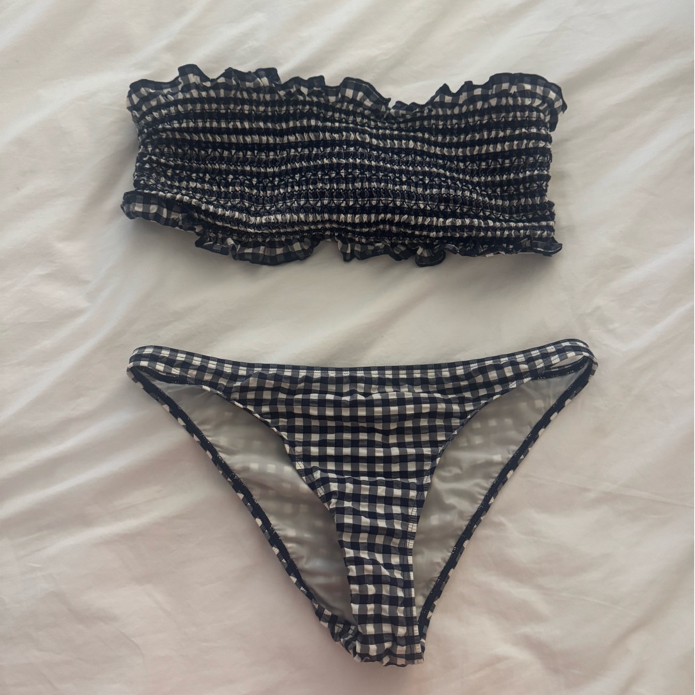 Tory Burch Navy and White Checkered Bikini